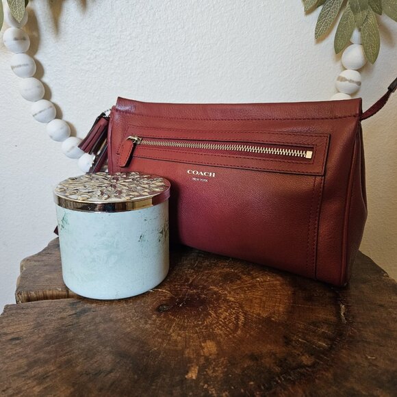 Coach Legacy Leather Clutch Wristlet Deep Port Wine Red Tassel Bag - Picture 4 of 16